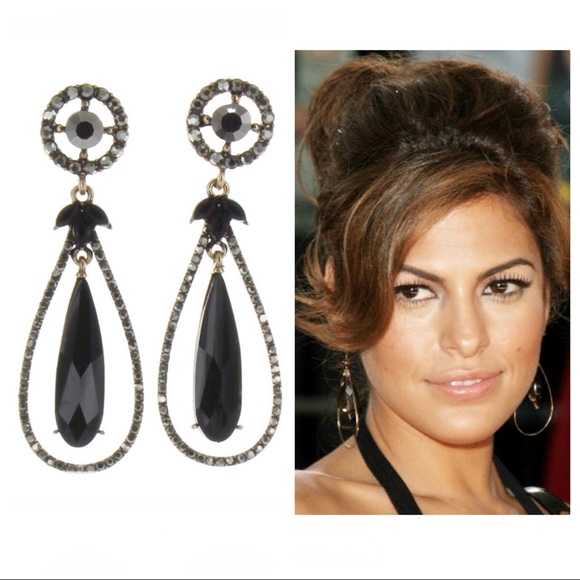 Black stone dangling earrings - Picture 2 of 8